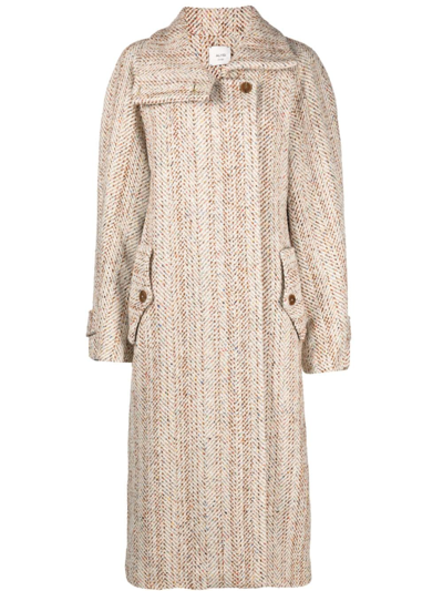 Alysi Spread-collared Single-breasted Maxi Coat In Beis