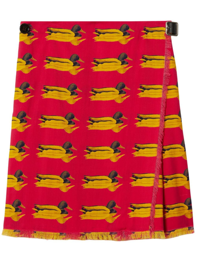 Burberry Duck Print Wool Kilt In Red