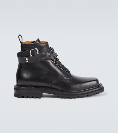 Dries Van Noten Leather Combat Boots In Black