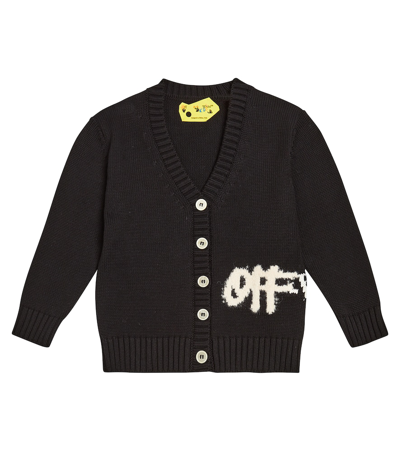 Off-white Kids' V-neck Intarsia-knit Logo Cardigan In Back