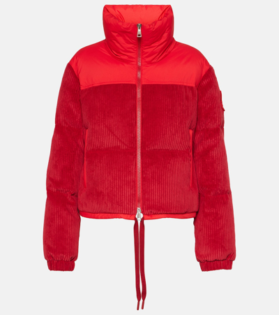 Moncler Waitaki Ribbed Shearling Puffer Jacket In Red