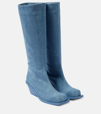 Gia Borghini Blondine Denim Square-toe Boots In Blue