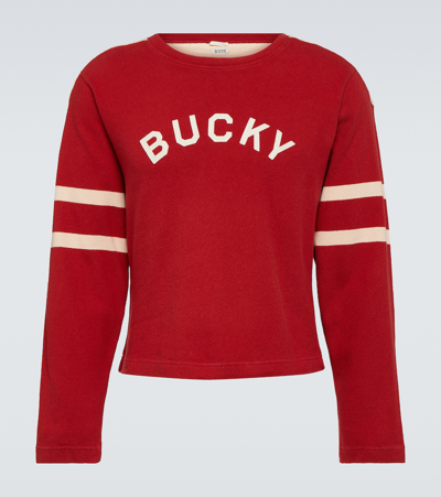 Bode Bucky Two Tone Cotton Sweater In Red,pink
