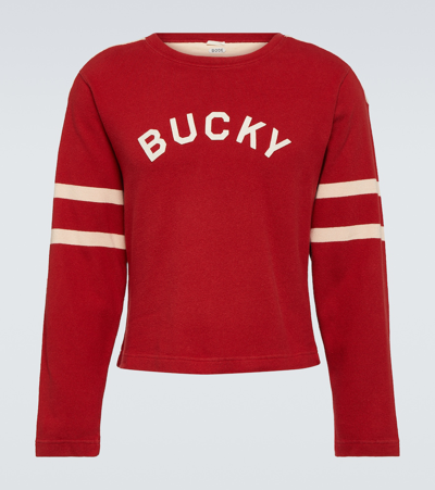 Bode Bucky Two Tone Cotton Sweater In Red/neutrals