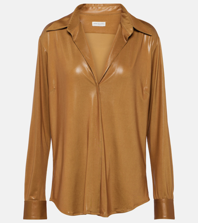 Dries Van Noten Coated Jersey Shirt In Beige