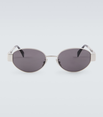 Celine Triomphe Oval Sunglasses In Silver