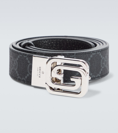 Gucci Gg Reversible Canvas And Leather Belt In Black