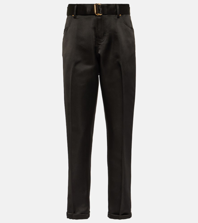 Tom Ford Silk Straight-leg Pants In Black