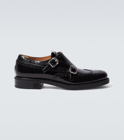 Miu Miu X Church's Leather Monk Strap Shoes In Black