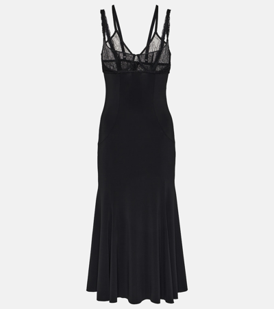 Dolce & Gabbana Lace-trimmed Bustier Midi Dress In Black