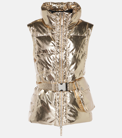 Jet Set Gardena Metallic Puffer Waistcoat In Gold