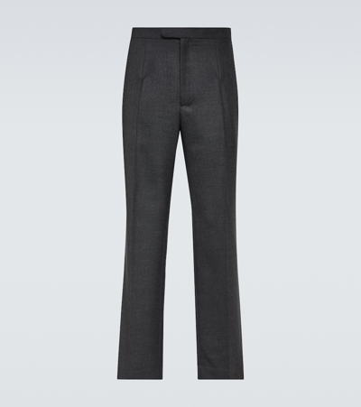 The Row Elijah Straight Wool Trousers In Grey