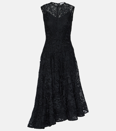 Erdem Asymmetric Guipure Lace Midi Dress In Black