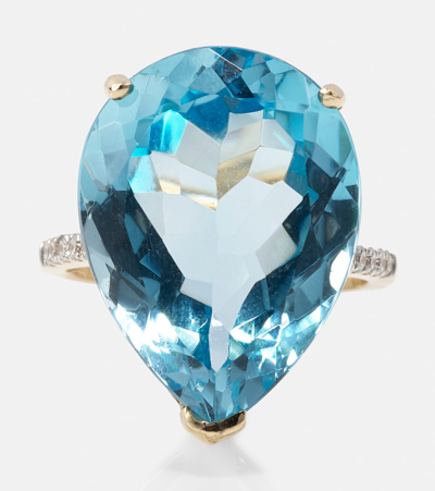 Mateo 14kt Gold Ring With Topaz And Diamonds In Blue