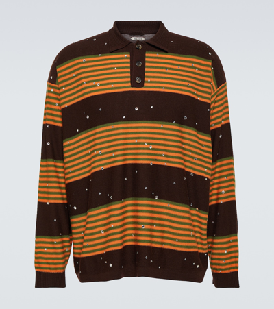 Bode Embellished Wool Polo Sweater In Brown