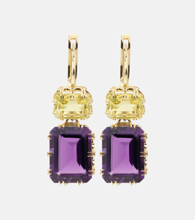 Ileana Makri Crown 18kt Gold Earrings With Topaz And Amethyst In Multicoloured