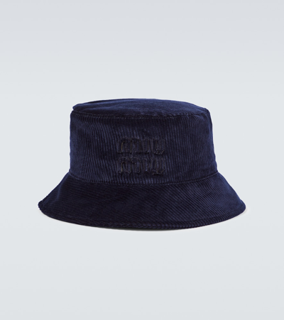 Miu Miu Logo Corduroy Bucket Hat In Blue