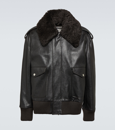 Burberry Men's Leather Shearling-collar Aviator Jacket In Otter