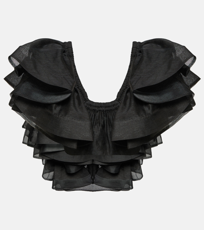 Zimmermann Sensory Frillled Linen-silk Top In Black