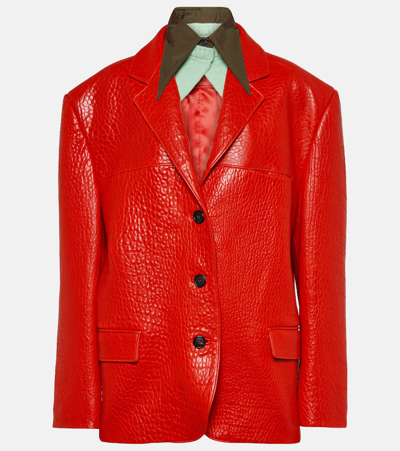 Prada Single-breasted Nappa Leather Jacket In Red