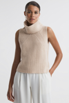 Reiss Kasha - Neutral Wool-cashmere Sleeveless Removable Roll Neck Vest, S