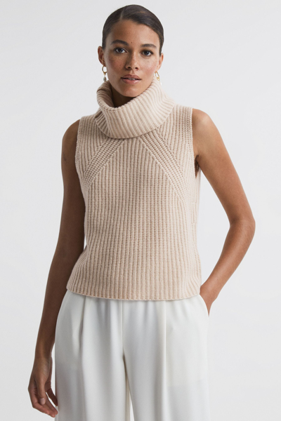 Reiss Kasha - Neutral Wool-cashmere Sleeveless Removable Roll Neck Vest, S