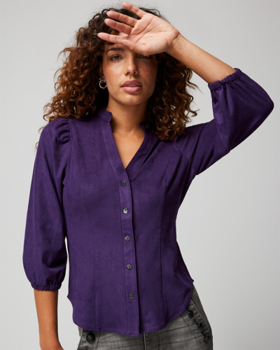 White House Black Market Elbow Sleeve Faux Suede Shirt In Deep Amethyst