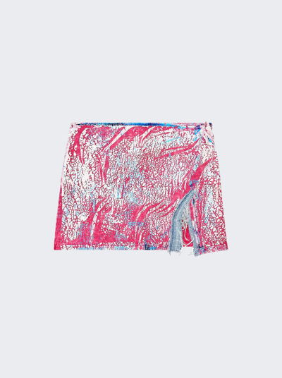 Diesel O-hopla Frayed Abstract-print Skirt In Pink