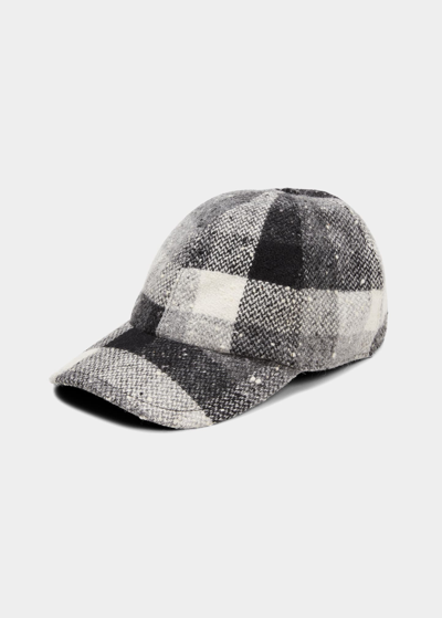 Grevi Men's Plaid-print Wool Baseball Cap In 7200 Black Multi