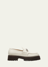 Gucci Sylke Leather Bit Loafers In 9022 Mystic White