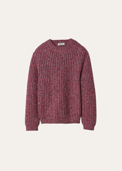 Miu Miu Oversized Ribbed Wool Cashmere Sweater In Mauve