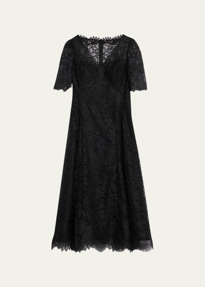 Rickie Freeman For Teri Jon A-line Scalloped Lace Midi Dress In Black