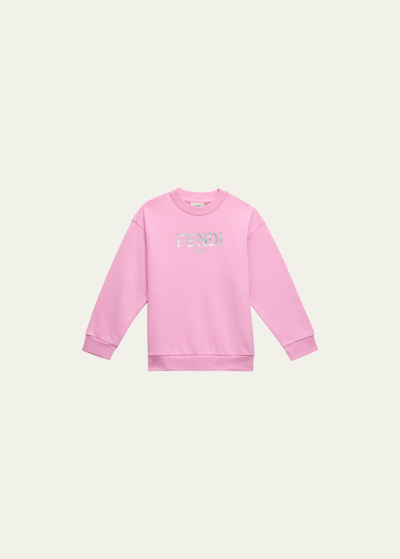 Fendi Kids' Girl's Classic Logo-print Sweatshirt In Bright Pink