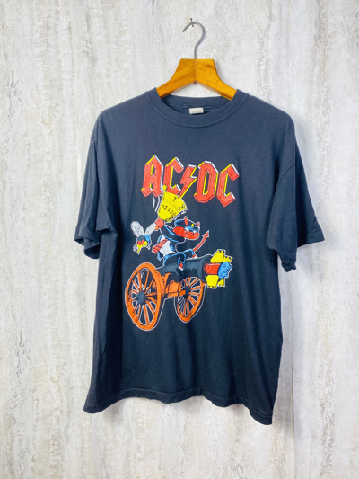 Pre-owned Acdc X Band Tees Vintage 80's Acdc T Shirt Faded In Washed Black