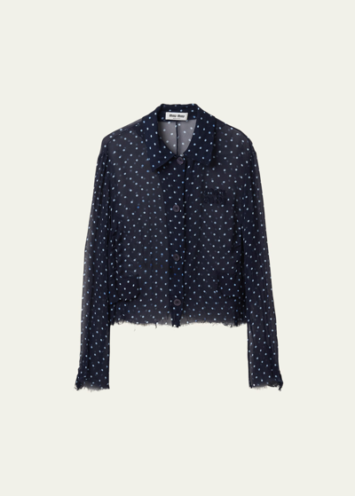 Miu Miu Polka Dot Chiffon Button Up Blouse In Blue/ivory