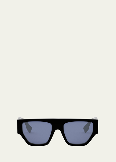 Fendi O'lock Flat-top Nylon Cat-eye Sunglasses In Sblk/blu