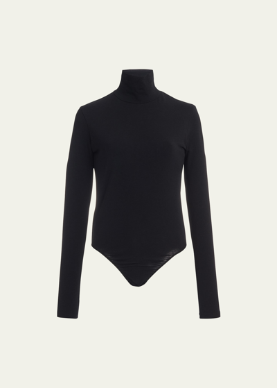 Another Tomorrow High-neck Organic Cotton-blend Jersey Bodysuit In Black