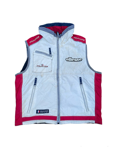 Pre-owned Ellesse X Vintage Ellese France Allne Ski Team Colored Vest Jacket In White