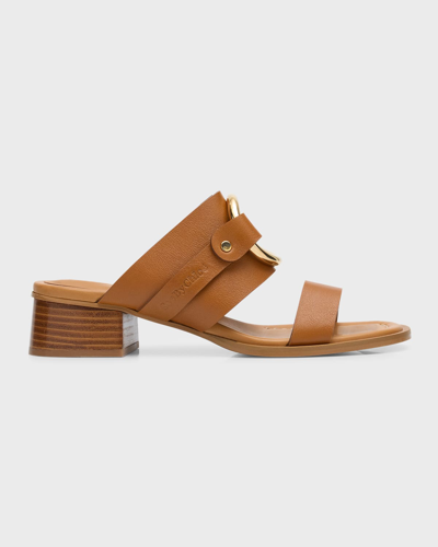 See By Chloé Hana Leather Ring Slide Sandals In Tan