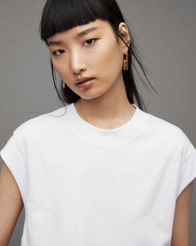Allsaints Esme Crew Neck Faced Shoulder T-shirt In White