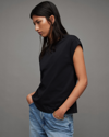 Allsaints Esme Crew Neck Faced Shoulder T-shirt In Black