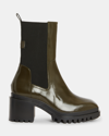 Allsaints Skarlet Chunky Leather Boots In Bronze Green Shine