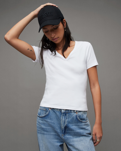 Allsaints Evie V-neck Short Sleeve T-shirt In White