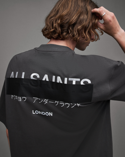 Allsaints Redact Oversized Embroidered Logo T-shirt In Washed Black