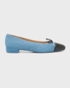 STUART WEITZMAN SLEEK DENIM BOW BALLERINA FLATS