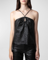 Zadig & Voltaire Cidonie Crinkled Leather Top In Noir