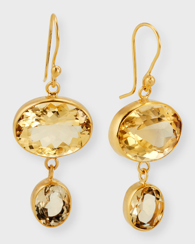 Dina Mackney Citrine Double Drop Earrings In Yellow