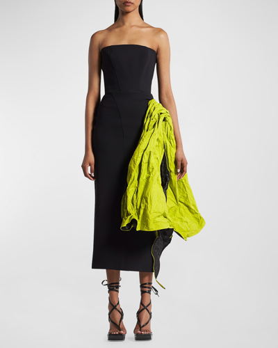 Maticevski Hyssop Contrast Drape Strapless Midi Dress In Black Lime