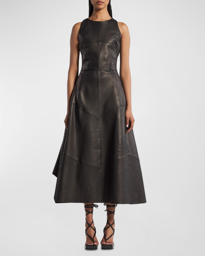 Maticevski Linden Sleeveless Paneled Leather Midi Dress In Black Leather