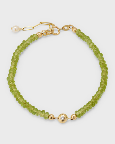 Poppy Finch Peridot And Single Diamond Bracelet In Green